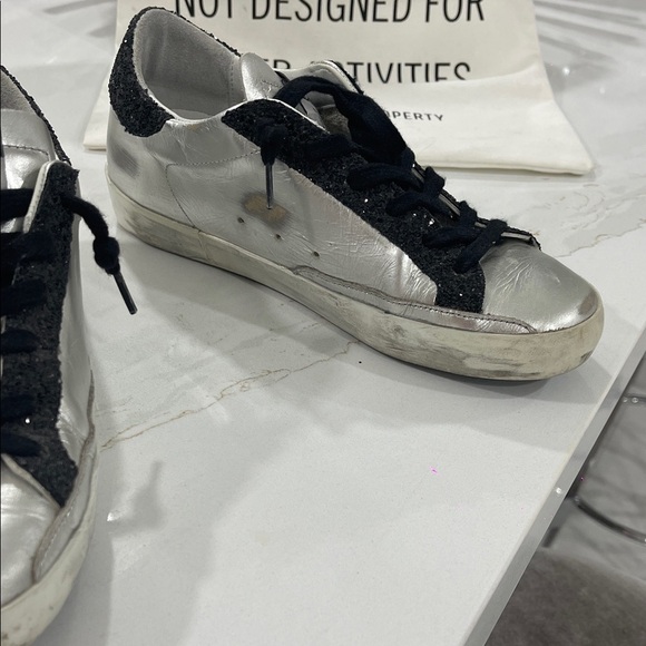 Golden Goose Metallic Silver and Black Sneakers - Picture 6 of 8